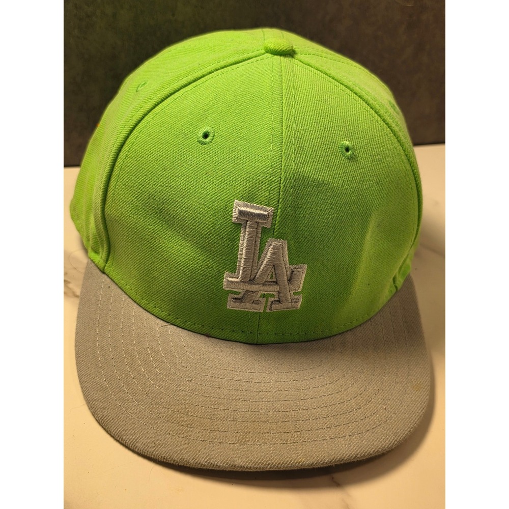New‎ Era 59FIFTY LA Dodgers Fitted Hat Lime Green Grey Size 7 3/4 MLB Cap